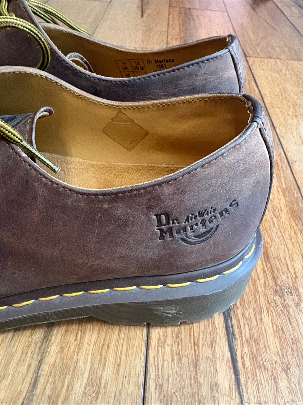 DR MARTENS 1561 Brown Leather 4-eye Gibson Oxford Lace Up - Picture 6 of 11